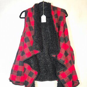 Red and Black Checkered Furry Vest